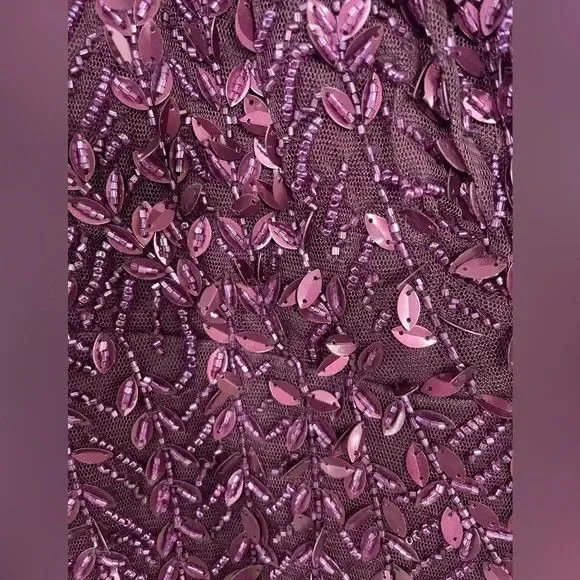 Mac Duggal Blush Flutter Sleeve Embellished‎ Sequin Gown 35109 $698 AUBERGINE
